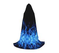ZXERTG Blue Flame Print Hooded Cloak For Halloween Costumes,Perfect For Wizard,Vampire,Grim Reaper More Cosplay