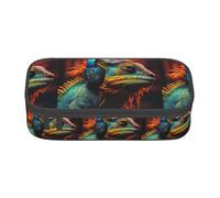 ZXERTG Chameleon Listen Music Print Oxford Cloth Pencil Pouch,Multi-Functional Pen Case,Perfect for Office and Travel
