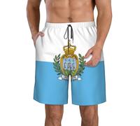 ZXERTG Flag of San Marino Print Men's Beach Casual Shorts,Summer Swim Trunks for Men,Comfortable Board Shorts White