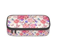 ZXERTG Flower Rose Butterfly Print Oxford Cloth Pencil Pouch,Multi-Functional Pen Case,Perfect for Office and Travel