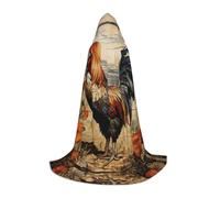 ZXERTG Rooster On Wood In Farmland Print Hooded Cloak For Halloween Costumes,Perfect For Wizard,Vampire,Grim Reaper More Cosplay