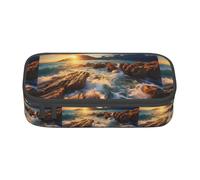 ZXERTG Stones Blue Sea Ocean Sunrise Mountain Print Oxford Cloth Pencil Pouch,Multi-Functional Pen Case,Perfect for Office and Travel