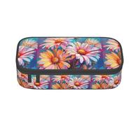 ZXERTG Summer Floral Daisies Flower Print Oxford Cloth Pencil Pouch,Multi-Functional Pen Case,Perfect for Office and Travel