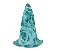 ZXERTG Turquoise Rose Print Hooded Cloak For Halloween Costumes,Perfect For Wizard,Vampire,Grim Reaper More Cosplay