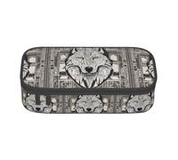 ZXERTG Wolf Motifs Construct Print Oxford Cloth Pencil Pouch,Multi-Functional Pen Case,Perfect for Office and Travel