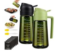 zxevg 2 Pack 16oz Oil Spray Bottle with Scale, Light Blocking Black+Green, 2-in-1 Oil Dispenser Set w/ 2 Brushes & 6 Stickers - Premium Glass for Air Fryer, BBQ, Kitchen