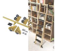ZXFDM 3.3ft-20ft Rolling Ladder Hardware Library Sliding Ladder Track Kit, Round Track/Rail + Extension Accessories, Gold, Iron, For Home/Indoor/Loft
