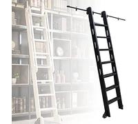 3Ft-20Ft Black Rolling Library Ladder Hardware Kit，with Floor Roller Wheels Sliding Ladder Rail Full Set Hardware(No Ladder)，Home Office Mobile Ladder Track - Round Tube/13Ft/400Cm Track Kit