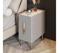 ZXFDMSWJ Modern Slim Nightstand with 2 Drawers and Metal Legs Stylish Pu Leather Bedside Table for Small Spaces Grey (35x40x50cm)