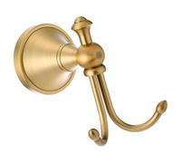 Zxfdsfdbnm Antique Brasses Wall Hook Double Hook with Brushed Gold Finish Wall Mounted Towel Robe Coat Hanger for Bathroom Entryway Round Base