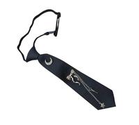 Zxfdsfdbnm Elegant Pre Tied Black Necktie With Moon Bows Pendant And Tassels Japanese Student Uniform Punk Metal Chain Neck Tie