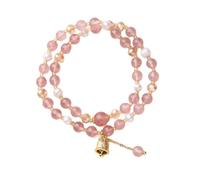 Zxfdsfdbnm Occasion Double Strands Strawberry Quartzs and Freshwater Pearls Featuring Zirconia Charm