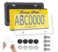 ZXFOOG License Plate Frame Cover Combo- Clear Flat Plate Cover & Black Silicone Car Tag Holder, Unbreakable Novelty Protector Fit Standard US Front or Rear Plate, 1 Pack with Mount Kit- Screws Caps