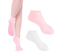 Zxfuture 2 Pairs Silicone Socks for Women - Soft Gel Aloe Moisturizing Socks for Women's Spa Pedicure, Repairing Dry Feet, Cracked Heels and Softening Rough Skin - Pink & White