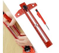 Zxfuture Woodworking Scriber Marking Line Ruler, T Type Woodworking Ruler 16 inch, Adjustable Aluminum Alloy Sliding T-Square Ruler, Precision Line Drawing aid Ruler with Angle Adjustment Scale(Red)