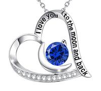 ZXGGASG Birthday Gifts for Her I Love You to the Moon and Back Necklace 925 Sterling Silver September October Birthstones Jewelry Heart Pendant Blue Sapphire Pink Tourmaline Necklace for Wife Mother