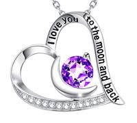 ZXGGASG Birthday Gifts for Her I Love You to the Moon and Back Necklace 925 Sterling Silver September October Birthstones Jewelry Heart Pendant Blue Sapphire Pink Tourmaline Necklace for Wife Mother