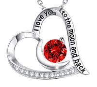 ZXGGASG Birthday Gifts for Her I Love You to the Moon and Back Necklace 925 Sterling Silver September October Birthstones Jewelry Heart Pendant Blue Sapphire Pink Tourmaline Necklace for Wife Mother