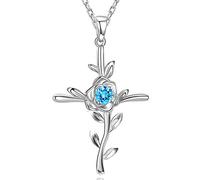 ZXGGASG Birthday Gifts for Women Love Rose Hope Leaves Necklace for Wife Mom 925 Sterling Silver September Birthstones Blue Sapphire Jewelry