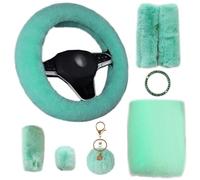 ZXGHIJJ 1 Set 8 Pieces Fluffy Steering Wheel Cover for Women - Mint Green Universal Plush Anti-Slip Car Accessories