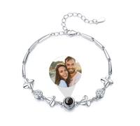 ZXH Customized Photo Bracelets Projection Bracelet Four Leaf Clover Personalized Bangles for Her Custom Bracelet for Women (Silver Color,Copper)
