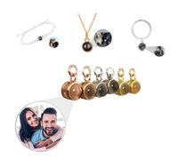 ZXH Personalised Photo Projection Pendant with Picture Inside Custom Charm Circle Bead Available with Necklace,Bracelet,Keyring, Jewellery,Memorial Jewelry for Women Wife (Gold)