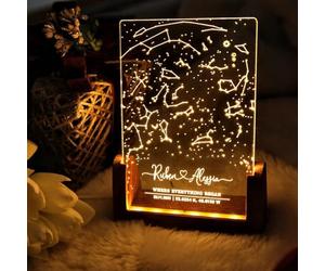 ZXH Personalised Star Map Light, Custom Star Map By Date Night Light, Constellation The Night We Met Personalized Night Light, Anniversary Wedding Gifts