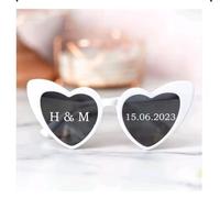 ZXH Personalised Wedding Sunglasses Stickers, Heart Shaped Frames, White, Retro Style, Vinyl Decal, Perfect for Hen Party or Wedding Day Photos