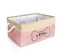 ZXH Personalized Dog Toy Storage Basket Linen Canvas Pet Toy Box Foldable Dog Cat Custom Name Toys Container Dog Accessories Pet Supplies Personalised Dog Gifts (30x20x12cm,Pink-2)
