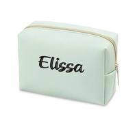 ZXH Personalized Embroidery Makeup Bag Portable PU Saffiano Name Waterproof Toiletry Cosmetic Bags Travel Makeup Bag Small/Medium/Large Makeup Bag for Man Woman Custom Name Logo, Green, M