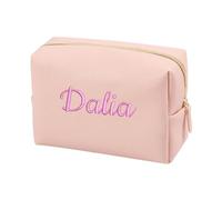 ZXH Personalized Embroidery Makeup Bag Portable PU Saffiano Name Waterproof Toiletry Cosmetic Bags Travel Makeup Bag Small/Medium/Large Makeup Bag for Man Woman Custom Name Logo, Pink, M