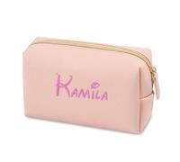 ZXH Personalized Embroidery Makeup Bag Portable PU Saffiano Name Waterproof Toiletry Cosmetic Bags Travel Makeup Bag Small/Medium/Large Makeup Bag for Man Woman Custom Name Logo, Pink, S