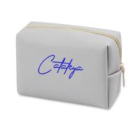 ZXH Personalized Embroidery Makeup Bag Portable PU Saffiano Name Waterproof Toiletry Cosmetic Bags Travel Makeup Bag Small/Medium/Large Makeup Bag for Man Woman Custom Name Logo, Grey, M