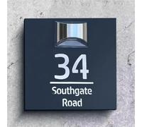 ZXH Personalized Solar Modern Door Plaque,Address Plaque Lighted with LED,Custom Address Plaques with Street Name, LED Illuminated Acrylic Solar House Numbers Sign,Custom Gift (black and silver)