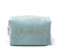 ZXH Portable Corduroy Makeup Bag with Custom Logo Cosmetic Bag Toiletry Bag for Women Girls Personalized Gift, Green