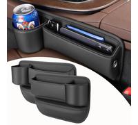 ZXHHXEB Car Leather Cup Holder Gap Bag Car Seat Gap Filler for Mazda CX-3 2000-2023 PU Leather Gap Bag with Cup Holder, Universal Seat Gap Organizer,2 Pack Black