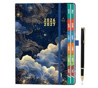 ZXHQ 2026-2027 Academic Diary A5 Day per Page, Mid-Year Daily Planner August 2026-July 2027, with Monthly View, UK Holidays, Colourful Tabs, Notes, Pen Set & Hardcover Pocket - Golden Night Sky Cover