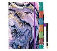 ZXHQ 2026 Diary A5 Page a Day from Jan to Dec, Diary 2026 with Monthly Overviews, Full Year Daily Planner, UK Holiday, Colorful Tabs, Pen Set and Inner Pocket, 5.9" × 8.5"- Purple