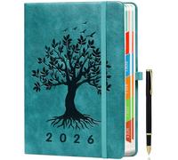 ZXHQ 2026 Diary A5 Page a Day, Jan-Dec, Diary 2026 Day Per Page, Full Year Daily Planner with Monthly Overview, UK Holiday, Colorful Tabs, Pen Set and Fine Inner Pocket, 5.9" × 8.5"- SeaGreen