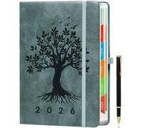 ZXHQ 2026 Diary A5 Page a Day, Jan-Dec, Tree of Life Design, Full Year Daily Planner with Monthly View, UK Holiday, Colorful Tabs, Pen Set and Fine Inner Pocket, 5.9" × 8.5"- Grey