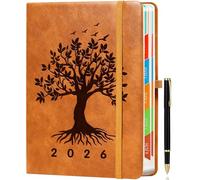 ZXHQ 2026 Diary A5 Page a Day, Jan-Dec, Tree of Life Design, Full Year Daily Planner with Monthly View, UK Holiday, Colorful Tabs, Pen Set and Fine Inner Pocket, 5.9" × 8.5"- Light Brown