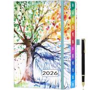 ZXHQ 2026 Diary A5 Week to View, Jan - Dec, 2026 Full Year Weekly and Monthly Planner, Colorful Tabs, UK Holiday, with Pen, Inner Pocket - Tree of Life