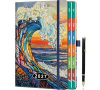 ZXHQ 2027 Diary A5 Page a Day from Jan to Dec, Full Year Daily Planner, with Monthly Overviews, Colorful Tabs, UK Holiday, Pen Set and Fine Inner Pocket, 5.9" × 8.5"- Sunset Wave