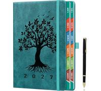 ZXHQ 2027 Diary A5 Page a Day, Jan-Dec, 5.9" × 8.5", Full Year Daily Planner with Monthly Overview, UK Holiday, Colorful Tabs, Pen Set and Fine Inner Pocket - Teal Breeze