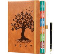 ZXHQ 2027 Diary A5 Page a Day, Jan-Dec, 5.9" × 8.5", Full Year Daily Planner with Monthly Overview, UK Holiday, Colorful Tabs, Pen Set and Fine Inner Pocket - Vintage Tan