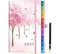 ZXHQ 2027 Diary A5 Week to View, Jan - Dec, 2027 Full Year Weekly and Monthly Planner, Colorful Tabs, UK Holiday, with Pen, Inner Pocket - Blossom Dream