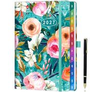 ZXHQ 2027 Diary A5 Week to View, Jan - Dec, 2027 Full Year Weekly and Monthly Planner, Colorful Tabs, UK Holiday, with Pen, Inner Pocket - Painterly Bloom