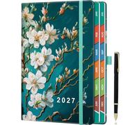 ZXHQ 2027 Diary Page a Day A5, Full Year Daily Planner, from Jan - Dec 2027 with Monthly View, 5.9" × 8.5", Colorful Tabs, UK Holidays, Inner Pocket, 100 Gsm Paper, Pen Set - Emerald Blossom
