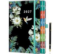 ZXHQ 2027 Diary Page a Day A5, Full Year Daily Planner, from Jan - Dec 2027 with Monthly View, 5.9" × 8.5", Colorful Tabs, UK Holidays, Inner Pocket, 100 Gsm Paper, Pen Set - Black Floral