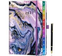 ZXHQ 2027 Diary Week to View A5, Jan - Dec, 2027 Full Year Weekly and Monthly Planner, Colorful Monthly Tabs, UK Holiday, with Pen, Inner Pocket - (5.9" × 8.5") - Amethyst Flow